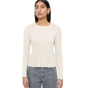 One grey Day Open Knit Crew Neck Sweater In Cream Size Small